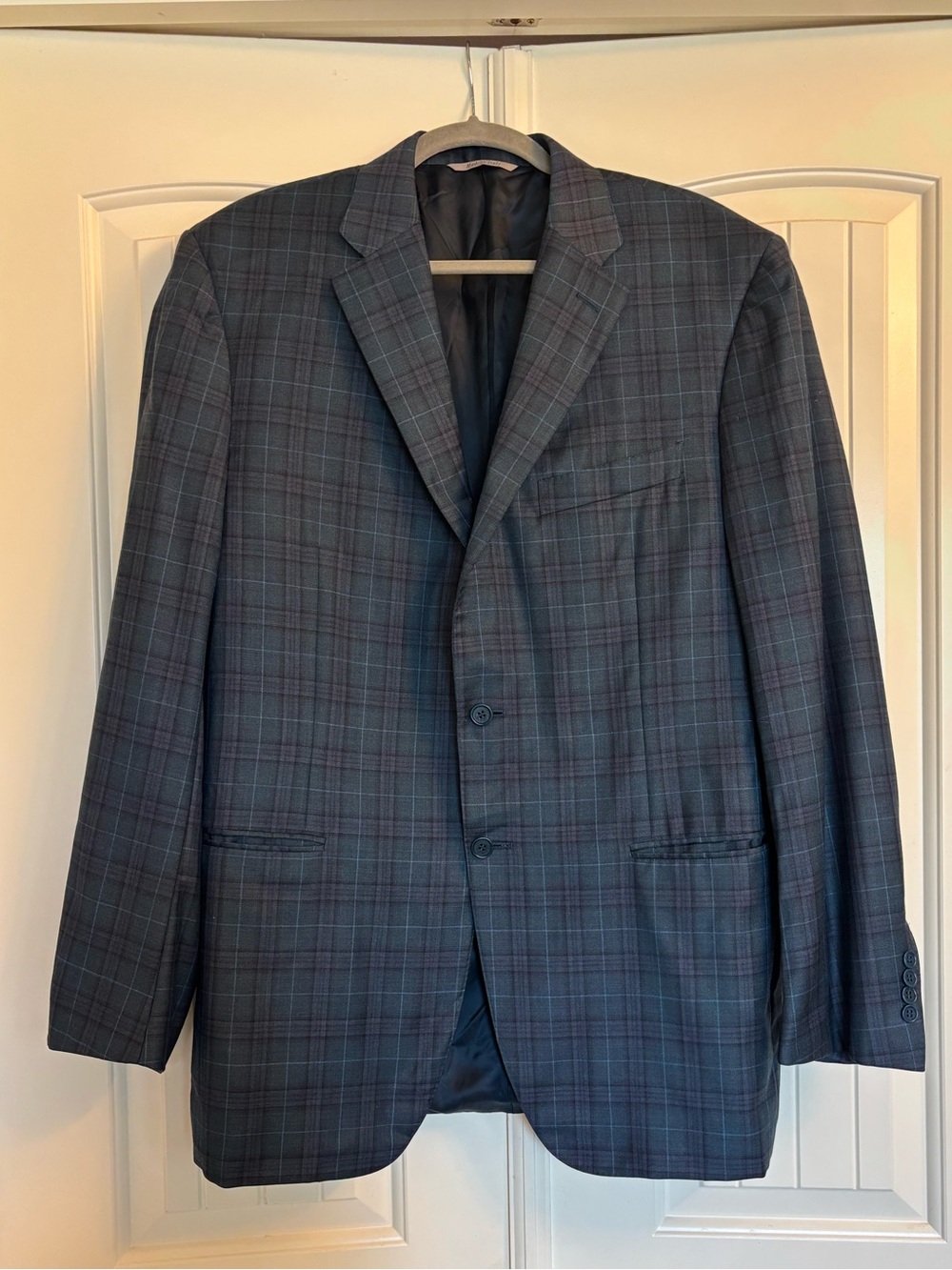 Canali Navy, Dark Green, and Gray Plaid Sport Coat